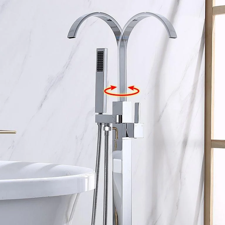 Floor Mounted Copper Freestanding Tub Filler High Arc Freestanding Tap with Hose -Bathlova