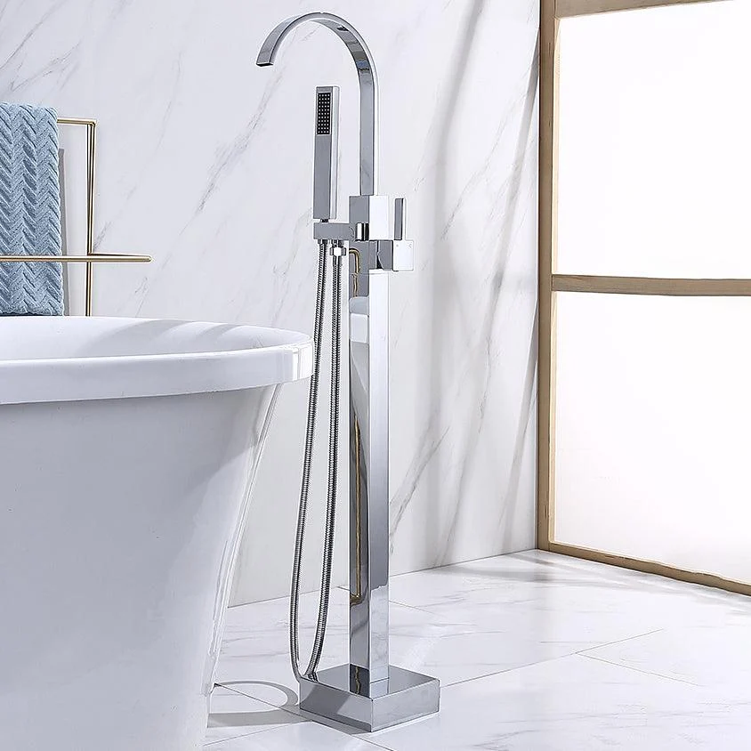 Floor Mounted Copper Freestanding Tub Filler High Arc Freestanding Tap with Hose -Bathlova