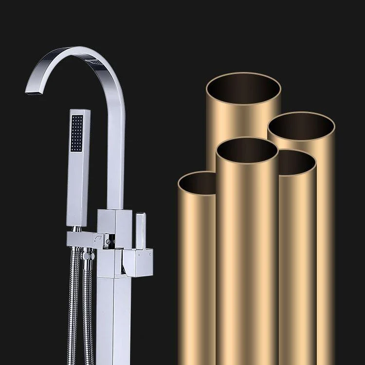 Floor Mounted Copper Freestanding Tub Filler High Arc Freestanding Tap with Hose -Bathlova