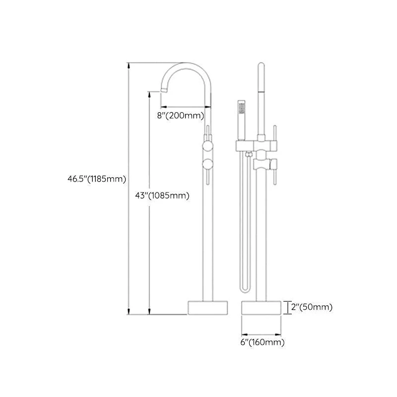 Floor Mounted Copper Freestanding Tub Filler High Arc Freestanding Tap with Hose -Bathlova