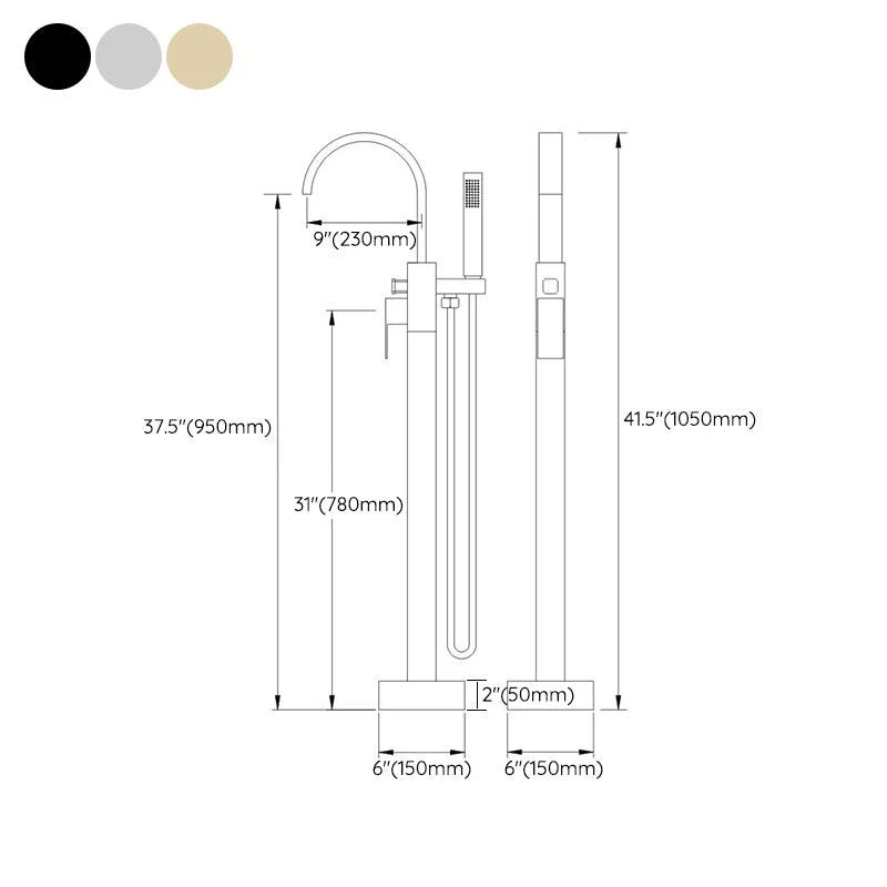 Floor Mounted Copper Freestanding Tub Filler High Arc Freestanding Tap with Hose -Bathlova