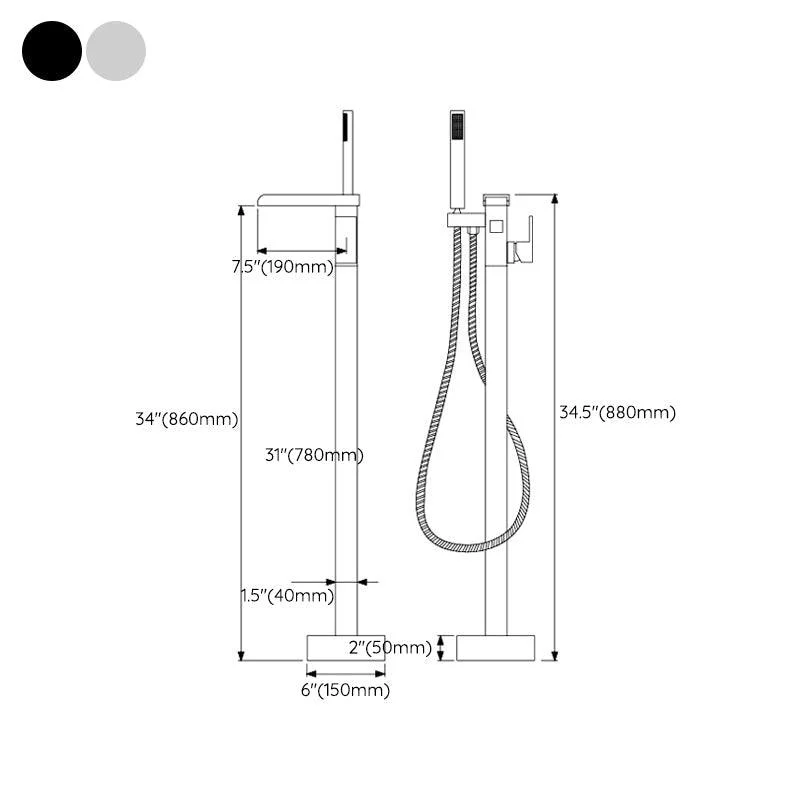 Floor Mounted Copper Freestanding Tub Filler High Arc Freestanding Tap with Hose -Bathlova