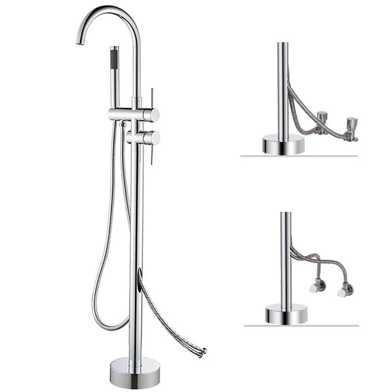 Floor Mounted Copper Freestanding Tub Filler High Arc Freestanding Tap with Hose -Bathlova