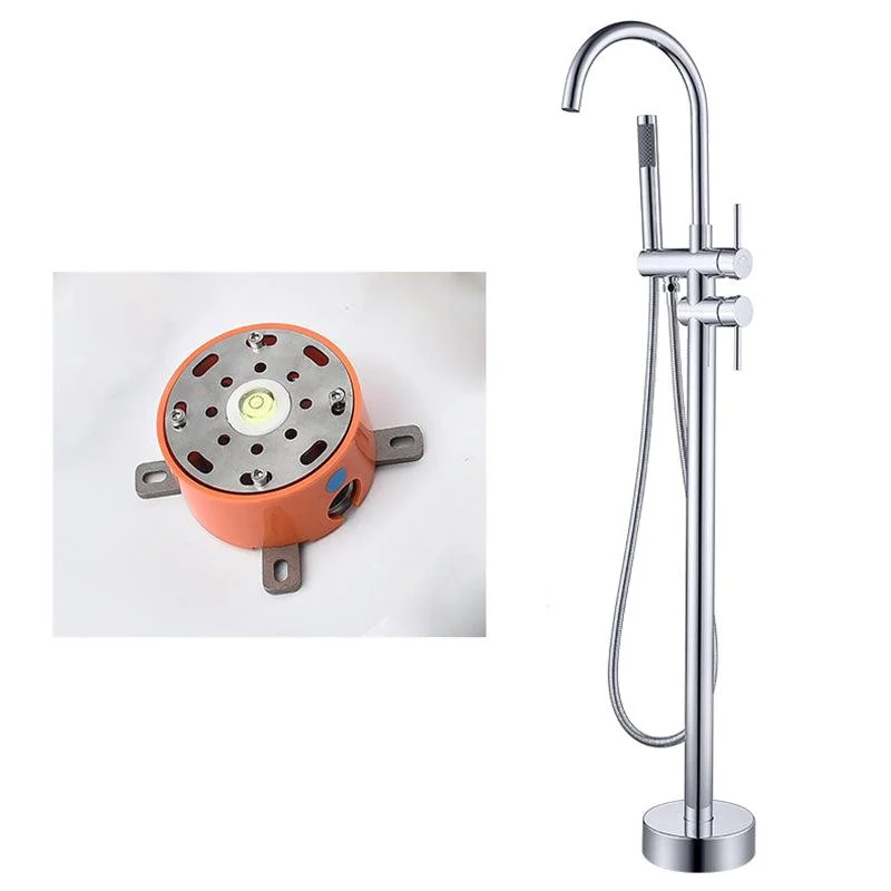 Floor Mounted Copper Freestanding Tub Filler High Arc Freestanding Tap with Hose -Bathlova