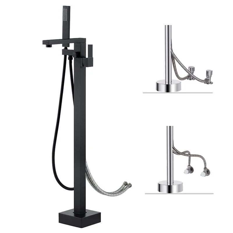 Floor Mounted Copper Freestanding Tub Filler High Arc Freestanding Tap with Hose -Bathlova