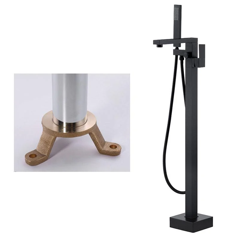 Floor Mounted Copper Freestanding Tub Filler High Arc Freestanding Tap with Hose -Bathlova