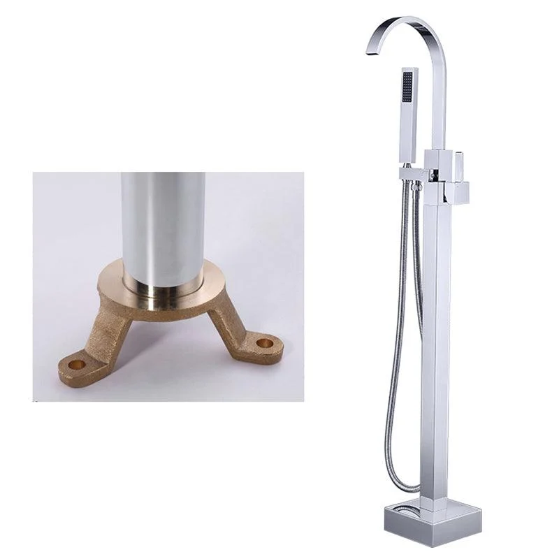 Floor Mounted Copper Freestanding Tub Filler High Arc Freestanding Tap with Hose -Bathlova