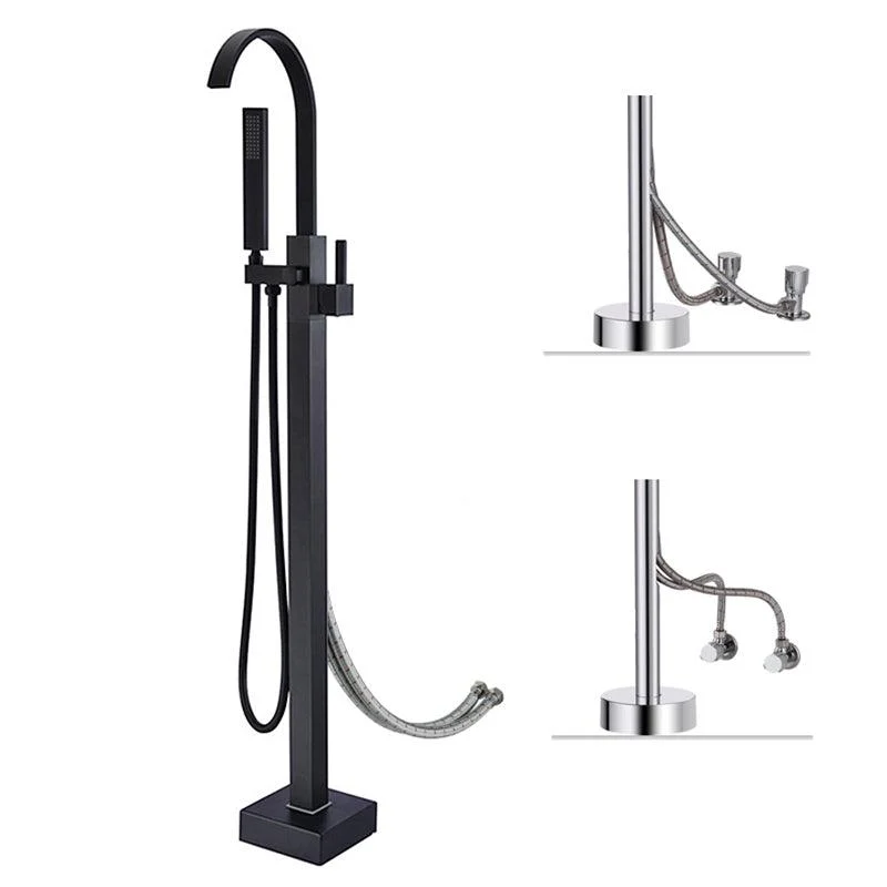 Floor Mounted Copper Freestanding Tub Filler High Arc Freestanding Tap with Hose -Bathlova