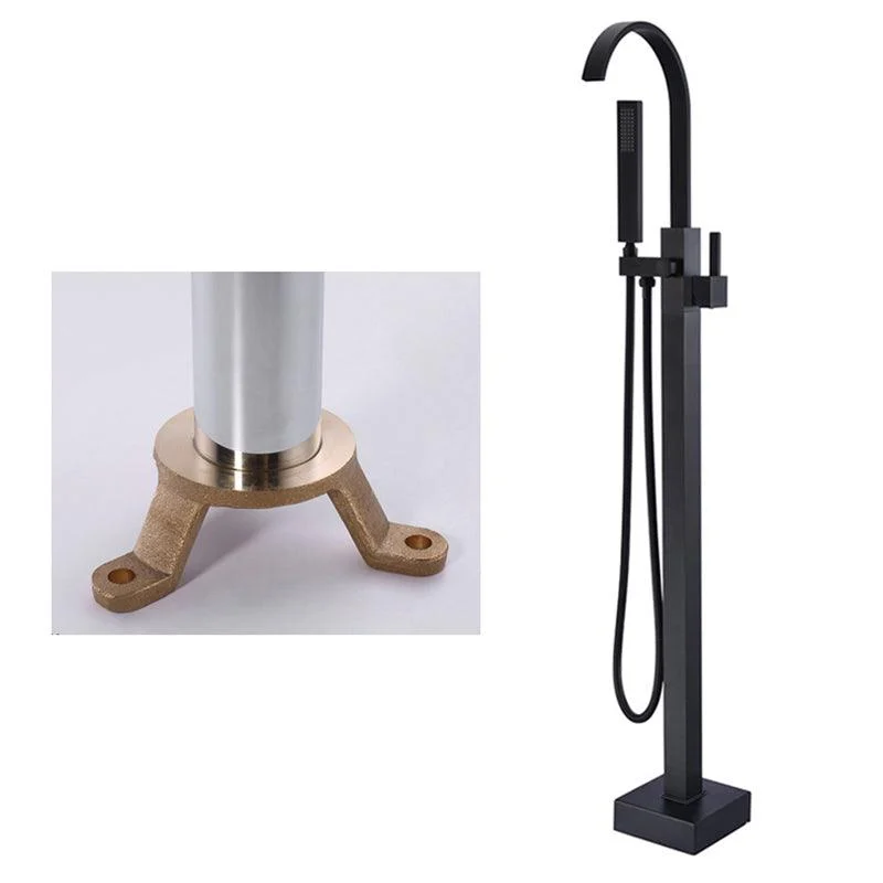 Floor Mounted Copper Freestanding Tub Filler High Arc Freestanding Tap with Hose -Bathlova