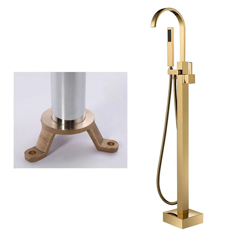 Floor Mounted Copper Freestanding Tub Filler High Arc Freestanding Tap with Hose -Bathlova