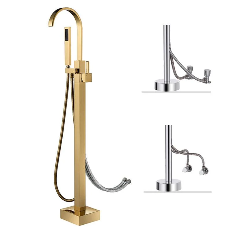 Floor Mounted Copper Freestanding Tub Filler High Arc Freestanding Tap with Hose -Bathlova