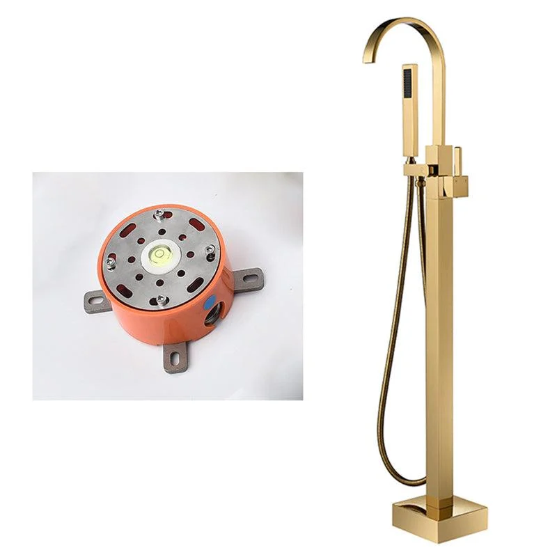 Floor Mounted Copper Freestanding Tub Filler High Arc Freestanding Tap with Hose -Bathlova