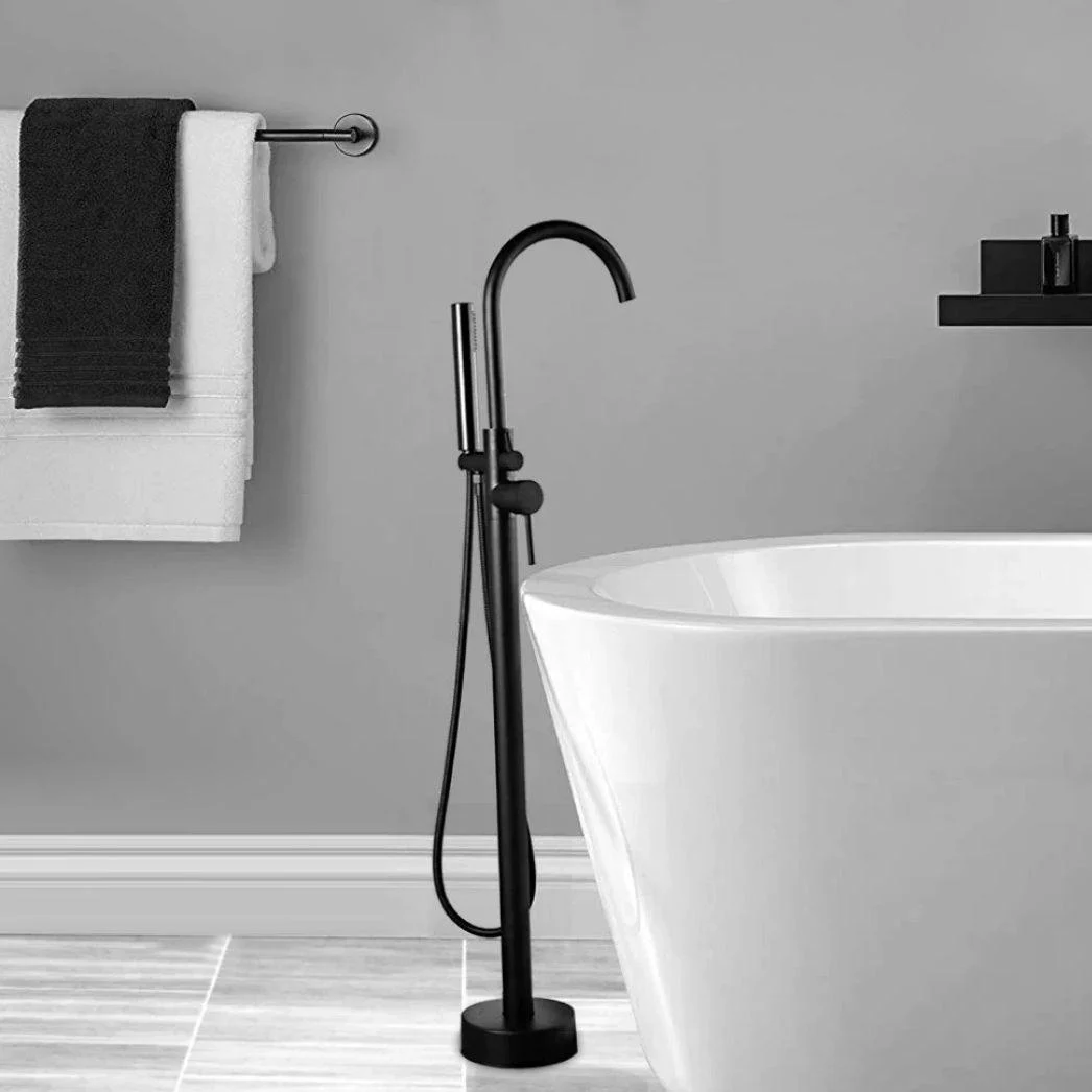 Floor Mounted Copper Freestanding Tub Filler Simple High Arc Freestanding Tub Filler Trim -Bathlova