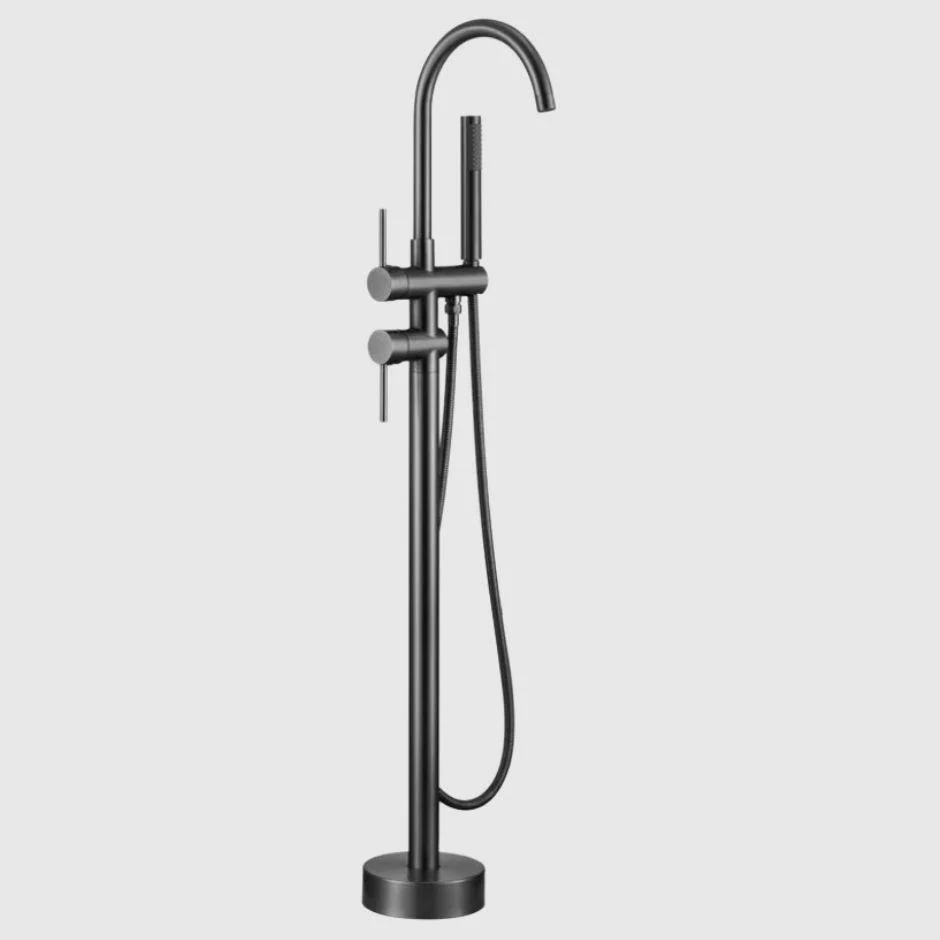 Floor Mounted Copper Freestanding Tub Filler Simple High Arc Freestanding Tub Filler Trim -Bathlova