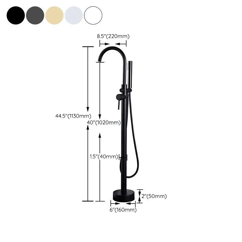 Floor Mounted Copper Freestanding Tub Filler Simple High Arc Freestanding Tub Filler Trim -Bathlova