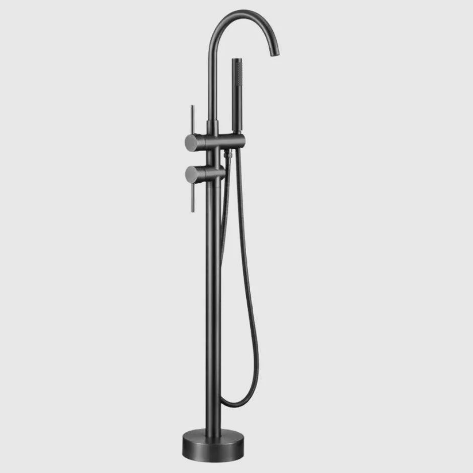 Floor Mounted Copper Freestanding Tub Filler Simple High Arc Freestanding Tub Filler Trim -Bathlova