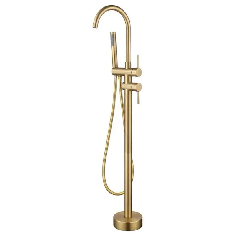 Floor Mounted Copper Freestanding Tub Filler Simple High Arc Freestanding Tub Filler Trim -Bathlova