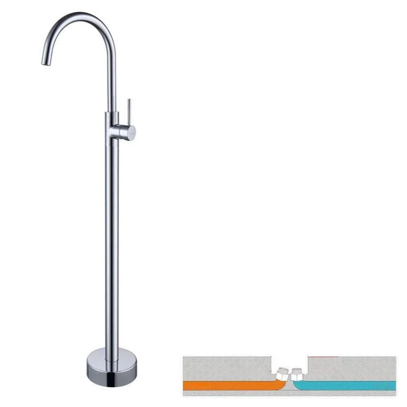 Floor Mounted Copper Freestanding Tub Filler Simple High Arc Freestanding Tub Filler Trim -Bathlova