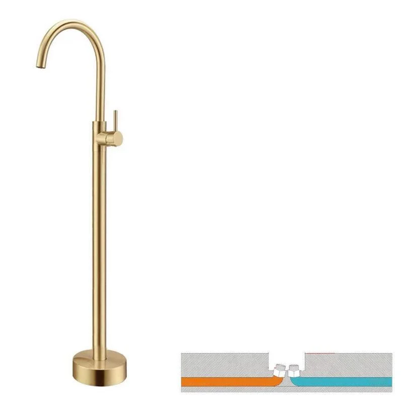 Floor Mounted Copper Freestanding Tub Filler Simple High Arc Freestanding Tub Filler Trim -Bathlova