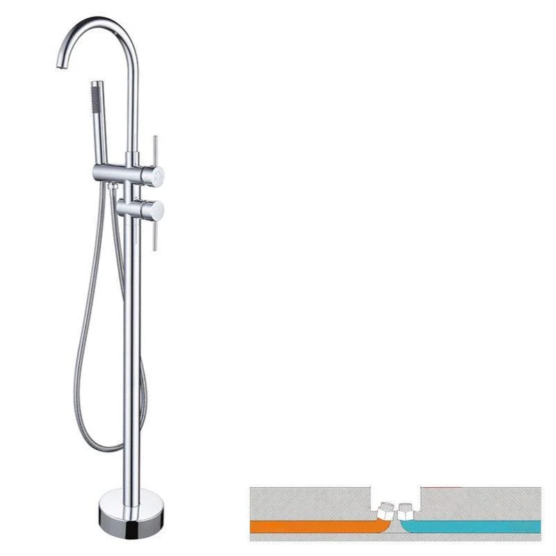 Floor Mounted Copper Freestanding Tub Filler Simple High Arc Freestanding Tub Filler Trim -Bathlova