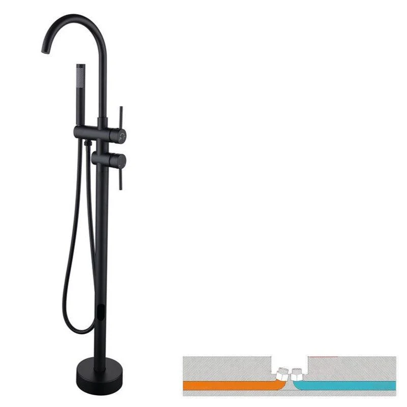 Floor Mounted Copper Freestanding Tub Filler Simple High Arc Freestanding Tub Filler Trim -Bathlova