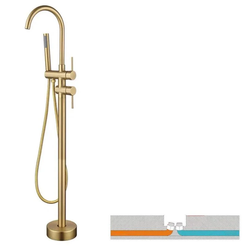 Floor Mounted Copper Freestanding Tub Filler Simple High Arc Freestanding Tub Filler Trim -Bathlova