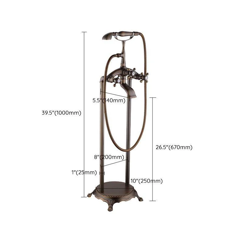 Floor Mounted Copper Freestanding Tub Filler Single Handle Freestanding Tap with Hose -Bathlova