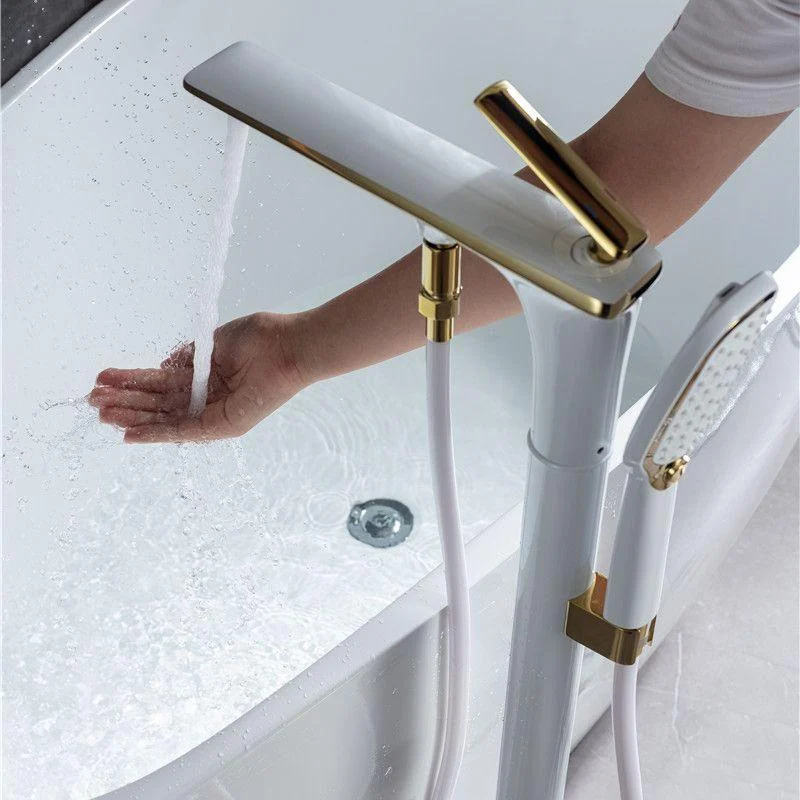 Floor Mounted Copper Freestanding Tub Filler Swivel High Arc Tub Filler Trim -Bathlova