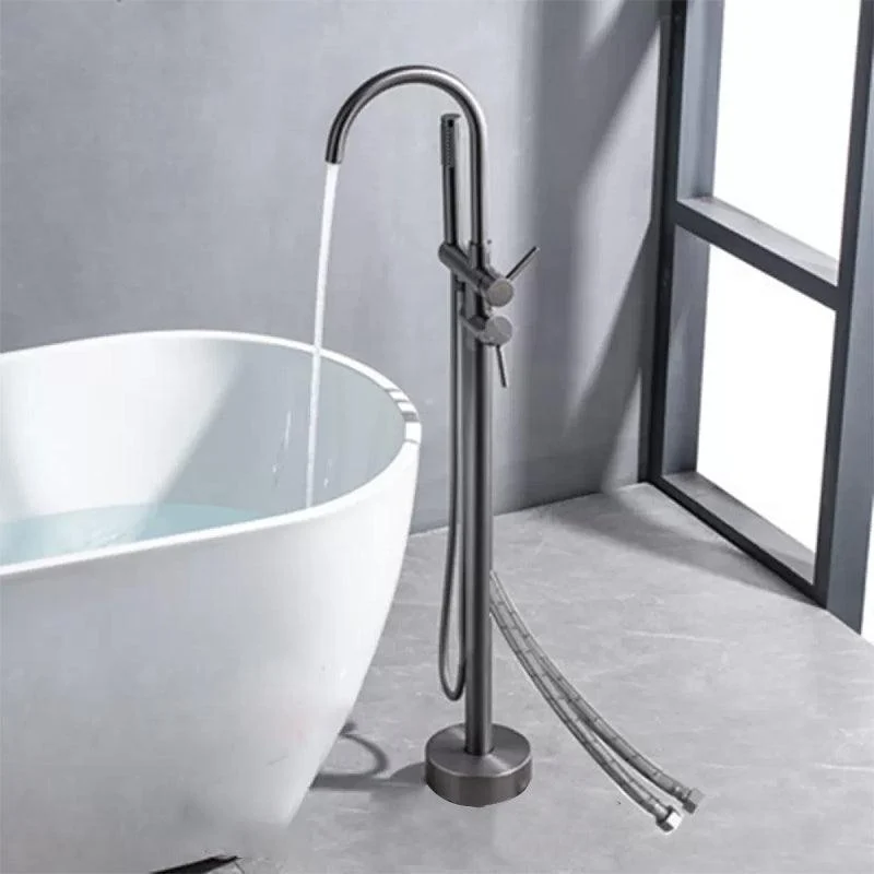 Floor Mounted Copper Freestanding Tub Filler Swivel High Arc Tub Filler Trim -Bathlova