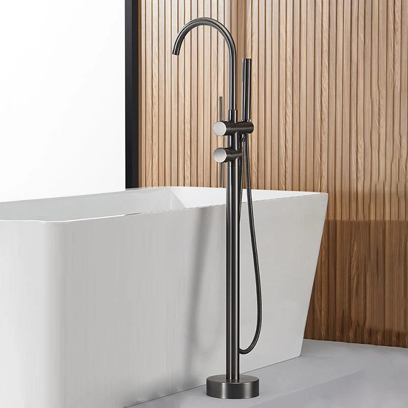 Floor Mounted Copper Freestanding Tub Filler Swivel High Arc Tub Filler Trim -Bathlova