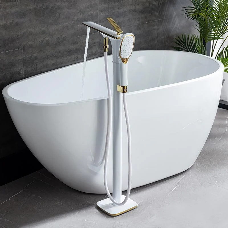 Floor Mounted Copper Freestanding Tub Filler Swivel High Arc Tub Filler Trim -Bathlova