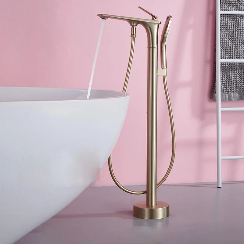 Floor Mounted Copper Freestanding Tub Filler Swivel High Arc Tub Filler Trim -Bathlova