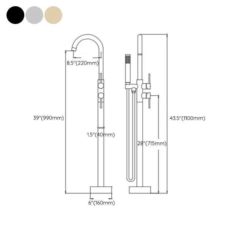 Floor Mounted Freestanding Bathtub Tap Modern Style Metal Freestanding Tap -Bathlova