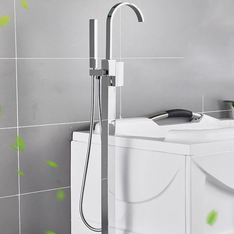 Floor Mounted Freestanding Tub Filler Metal High Arc Freestanding Bathtub Tap -Bathlova