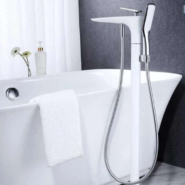 Floor Mounted Freestanding Tub Filler Single Handle Freestanding Tap with Hose -Bathlova