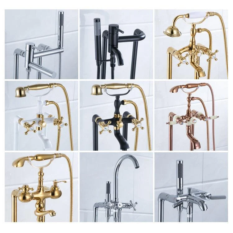 Floor Mounted Metal Clawfoot Tub Tap Double Handles Freestanding Bathtub Tap -Bathlova