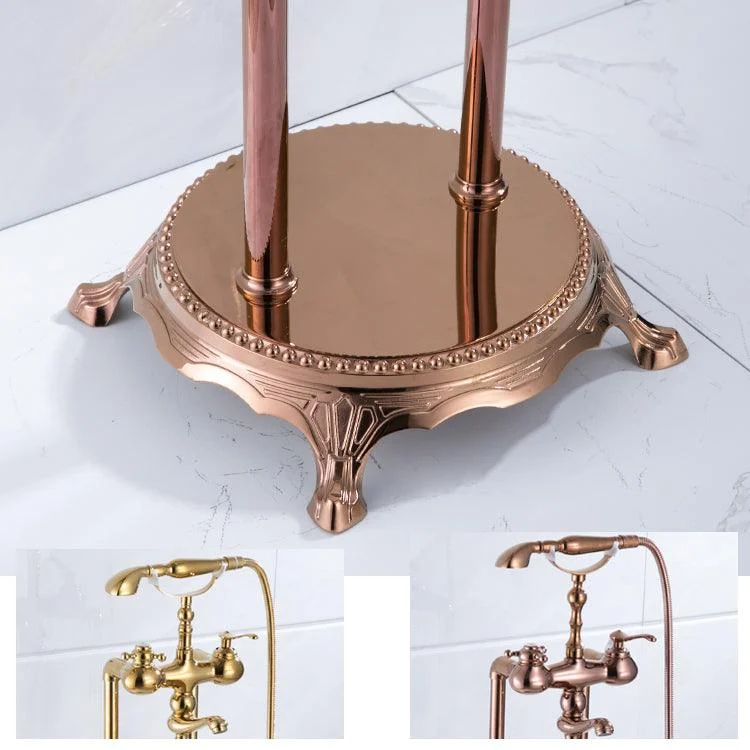 Floor Mounted Metal Clawfoot Tub Tap Double Handles Freestanding Bathtub Tap -Bathlova