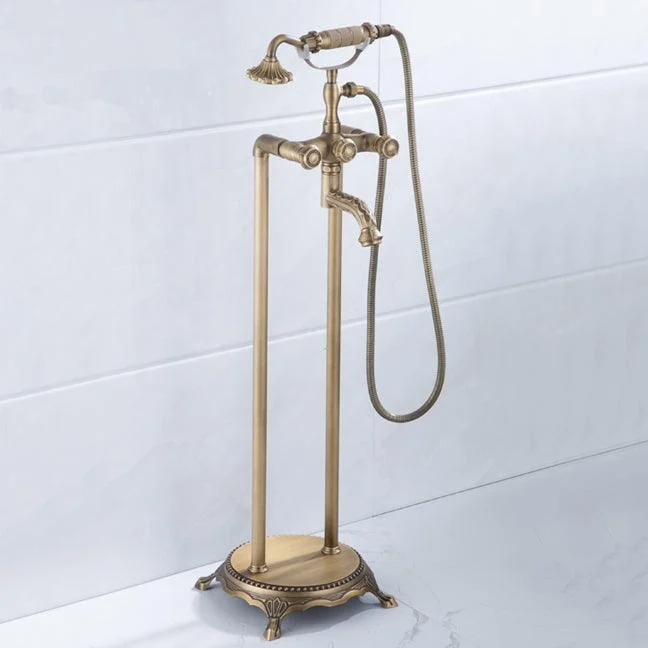 Floor Mounted Metal Clawfoot Tub Tap Double Handles Freestanding Bathtub Tap -Bathlova