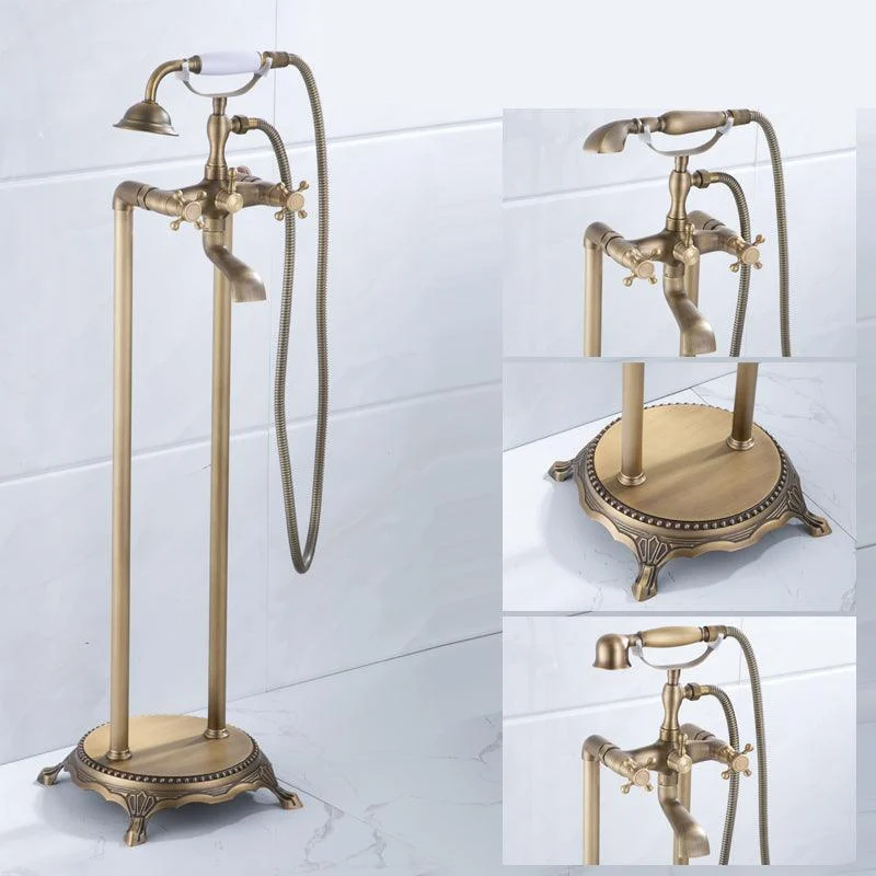 Floor Mounted Metal Clawfoot Tub Tap Double Handles Freestanding Bathtub Tap -Bathlova