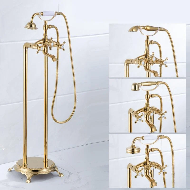 Floor Mounted Metal Clawfoot Tub Tap Double Handles Freestanding Bathtub Tap -Bathlova