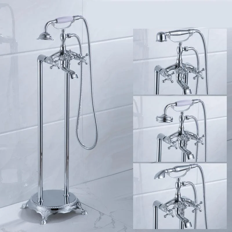 Floor Mounted Metal Clawfoot Tub Tap Double Handles Freestanding Bathtub Tap -Bathlova