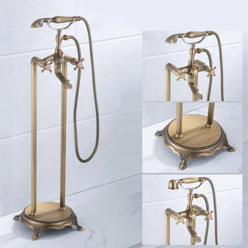 Floor Mounted Metal Clawfoot Tub Tap Double Handles Freestanding Bathtub Tap -Bathlova