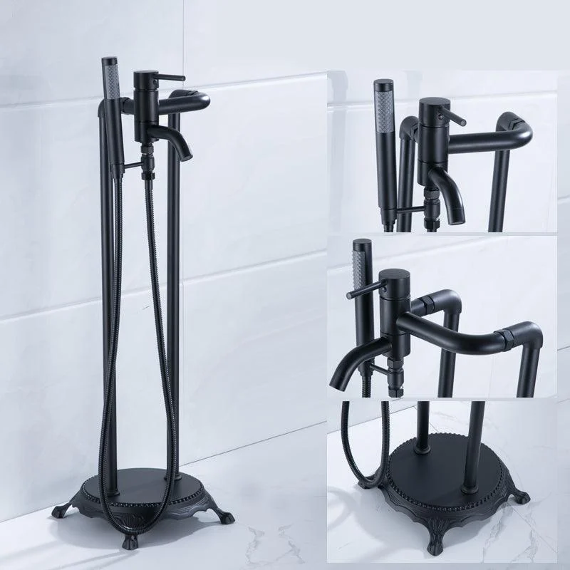 Floor Mounted Metal Clawfoot Tub Tap Double Handles Freestanding Bathtub Tap -Bathlova