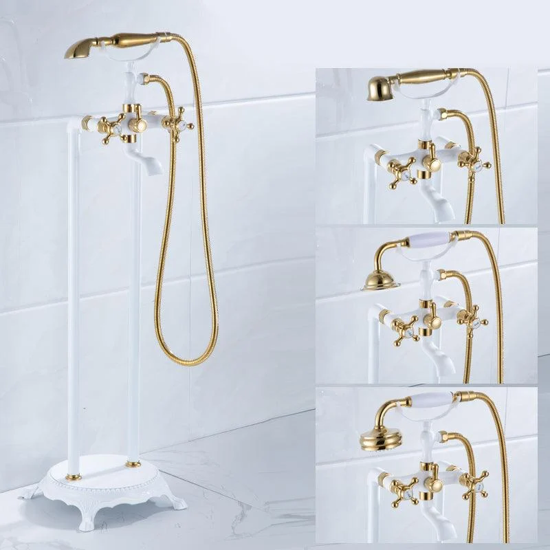 Floor Mounted Metal Clawfoot Tub Tap Double Handles Freestanding Bathtub Tap -Bathlova