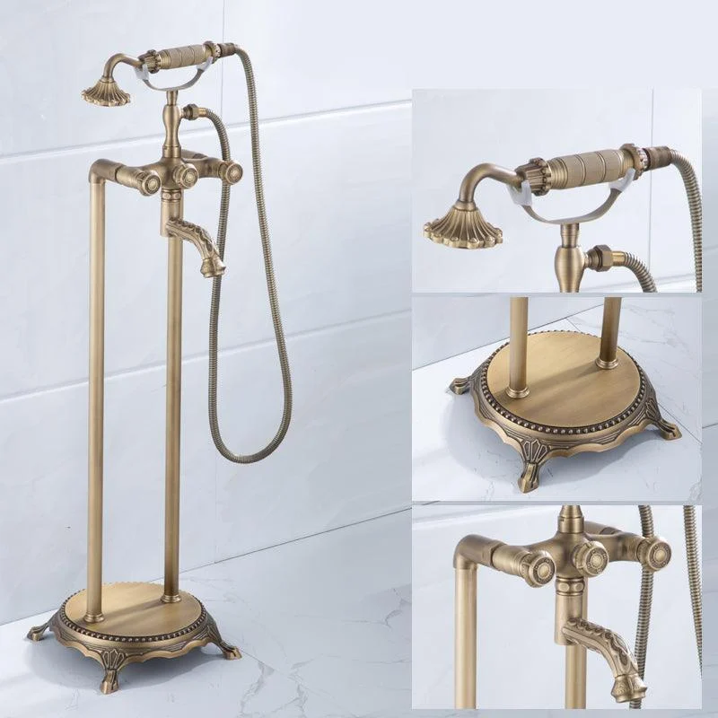 Floor Mounted Metal Clawfoot Tub Tap Double Handles Freestanding Bathtub Tap -Bathlova