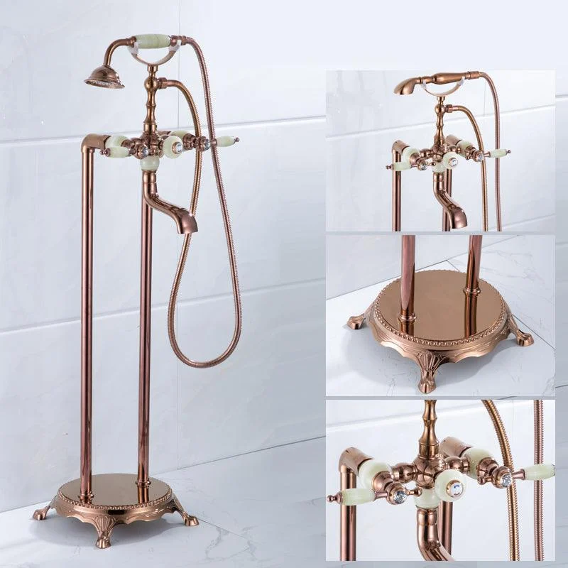 Floor Mounted Metal Clawfoot Tub Tap Double Handles Freestanding Bathtub Tap -Bathlova