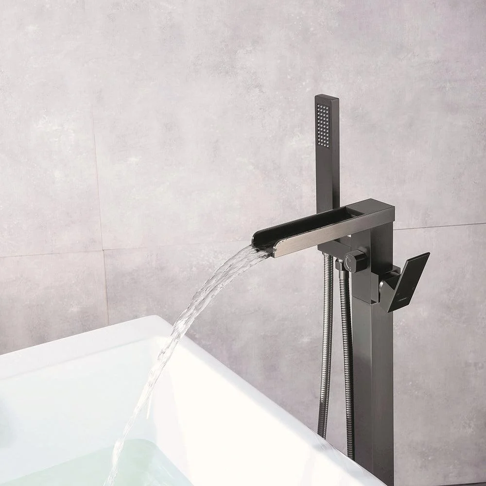 Floor Mounted Metal Freestanding Tub Filler 1 Handle Freestanding Tap with Hose -Bathlova