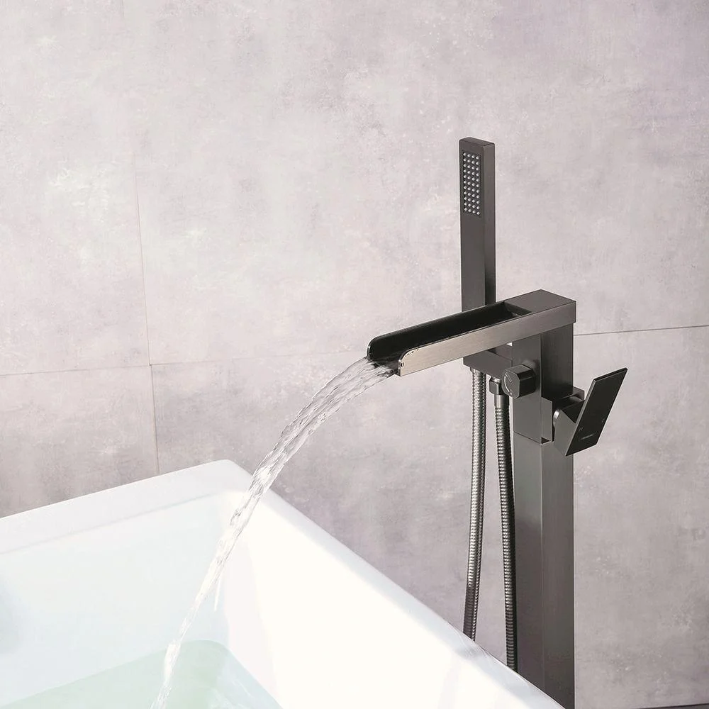 Floor Mounted Metal Freestanding Tub Filler 1 Handle Freestanding Tap with Hose -Bathlova