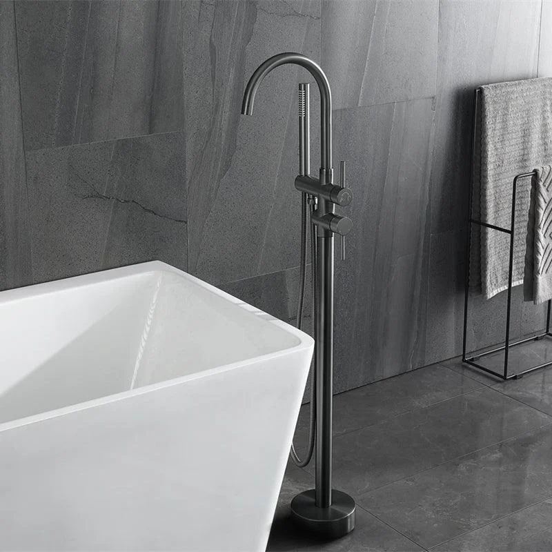 Floor Mounted Metal Freestanding Tub Filler 2 Handles Freestanding Bathtub Tap -Bathlova