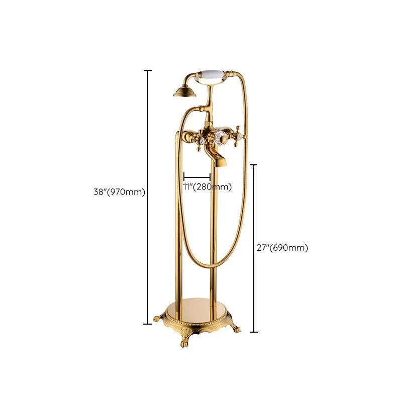 Floor Mounted Metal Freestanding Tub Filler Copper Freestanding Tap in Gold -Bathlova